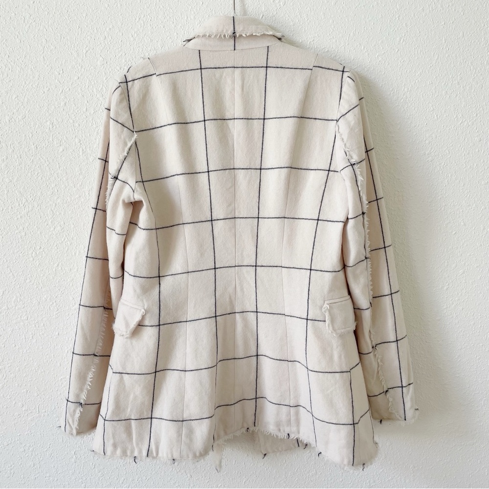 Wool Cashmere Windowpane Plaid Blazer Cream Black Size XS? Luxury Neutral - Picture 2 of 8